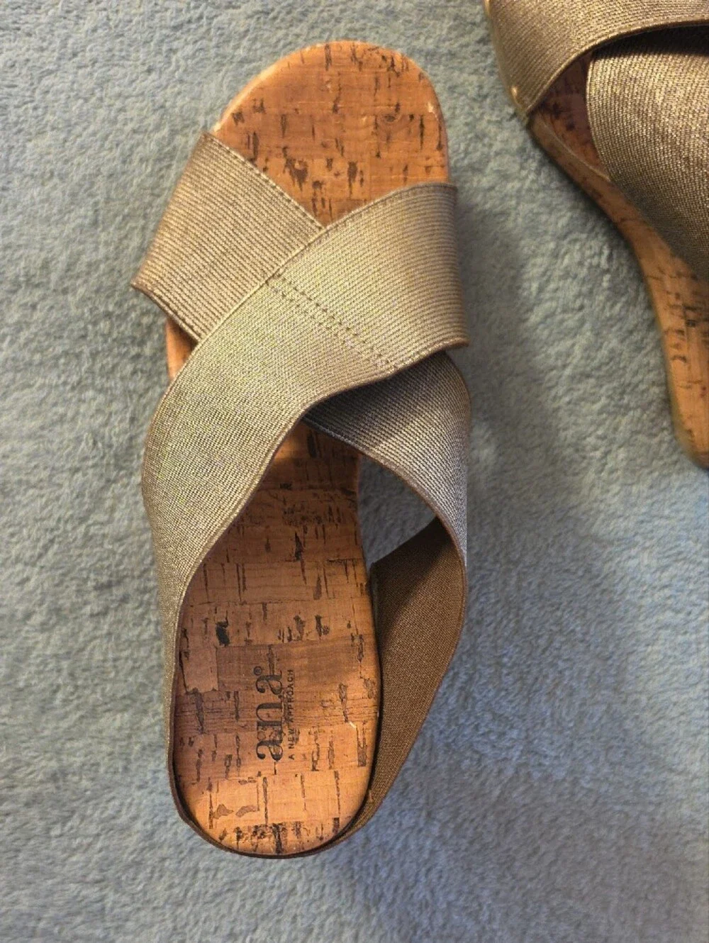 a.n.a Metallic Bronze Cork Crossband Wedge Sandals